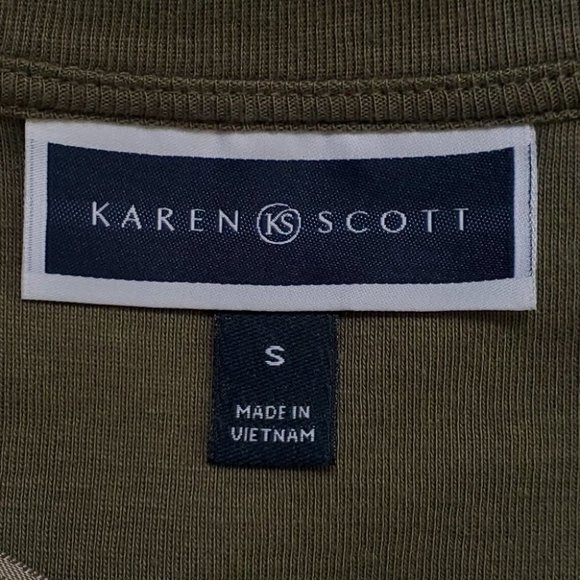 Karen Scott Olive Green Grommet V-Neck 100% Cotton Knit Top NEW NWT Size S - Picture 5 of 8